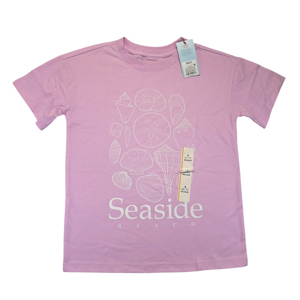 Cat & Jack Girls Seaside Beach Seashell Graphic T-Shirt Lilac Pink S 6/7